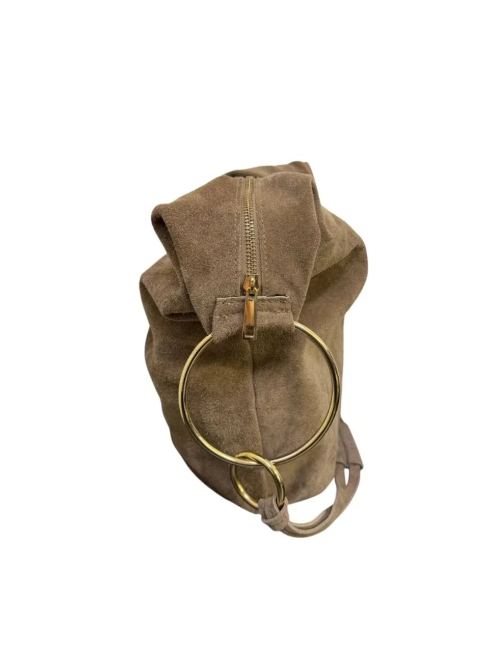 Marlon Brown Suede Hobo Bag With Gold Ring Accents